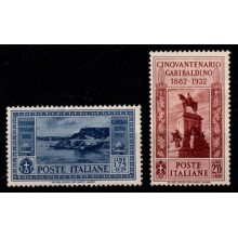 1932 Italien - AFA 345-46 - Frimærke - 50-året for Garibaldis død - 1,75+25 c. gråblå og 2,55+50 c. rødbrun - Ustemplet. 